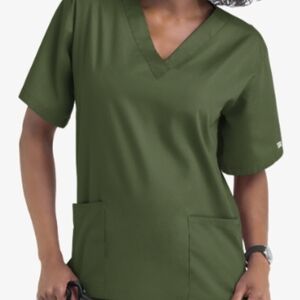 UA Butter-Soft Core Women's 2-Pocket V-Neck Scrub Top Olive Large. NWT